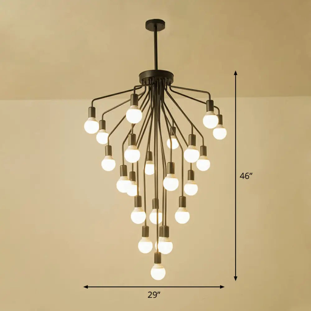 Rustic Black Cascade Chandelier With Exposed Bulb Design - Hanging Ceiling Light 22 /