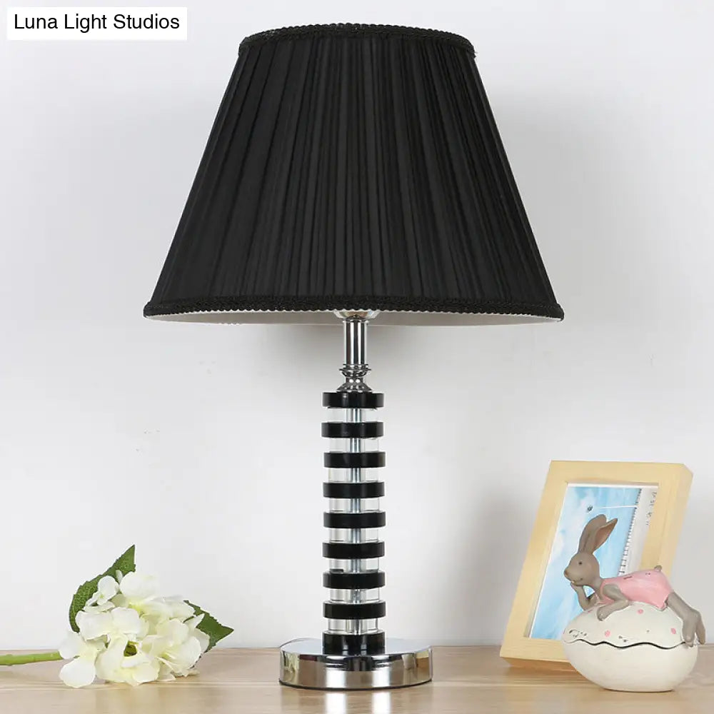 Rustic Black Fabric Table Lamp With Crystal Deco - Perfect For Bedroom Décor