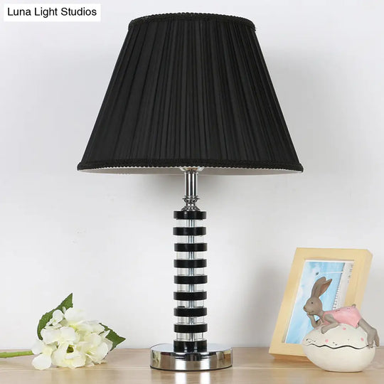 Rustic Black Fabric Table Lamp With Crystal Deco - Perfect For Bedroom Décor