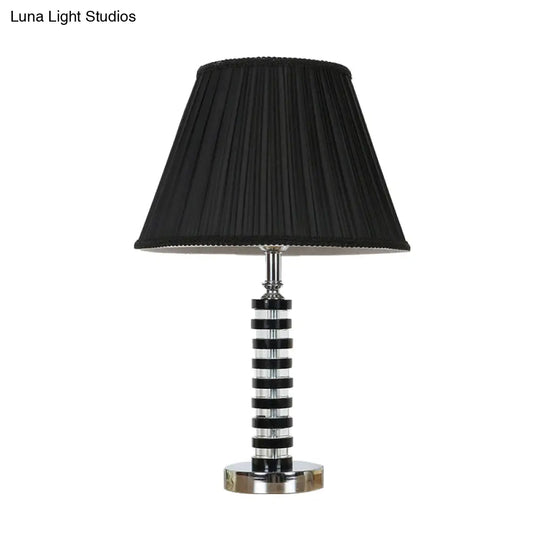 Rustic Black Fabric Table Lamp With Crystal Deco - Perfect For Bedroom Décor