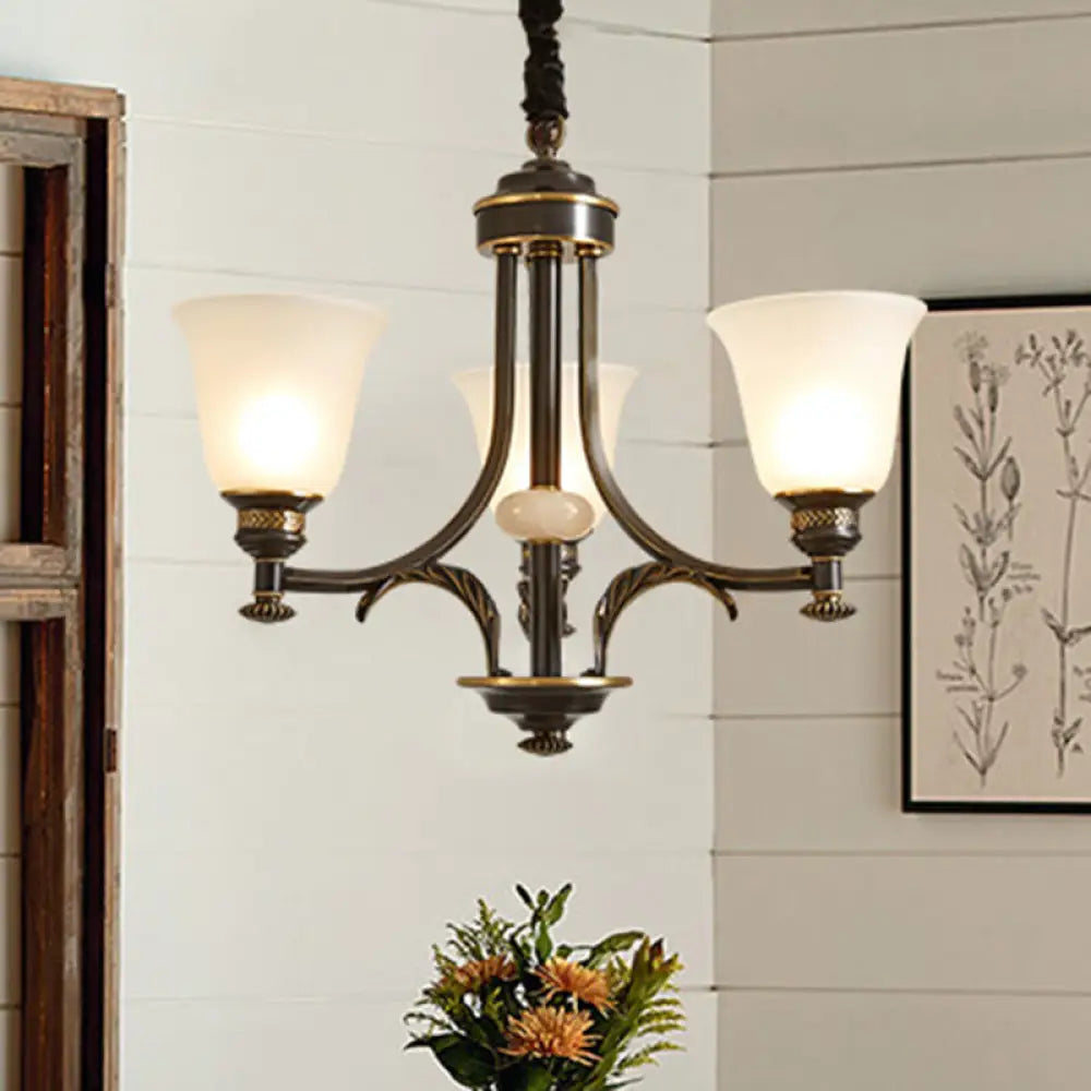 Rustic Black Frosted Glass Chandelier - Flared Suspension Light For Living Room 3 /