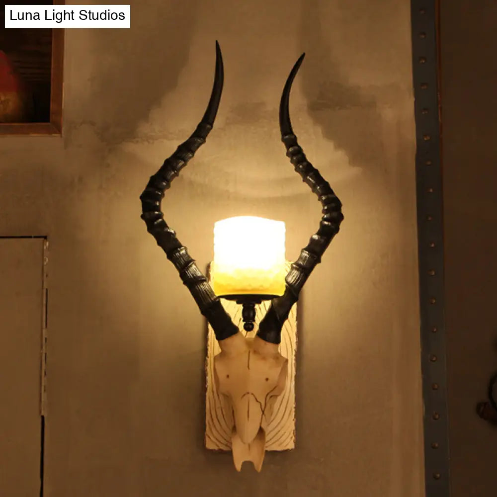 Rustic Black Gazelle Wall Sconce With Water Glass Shade - Indoor Lighting