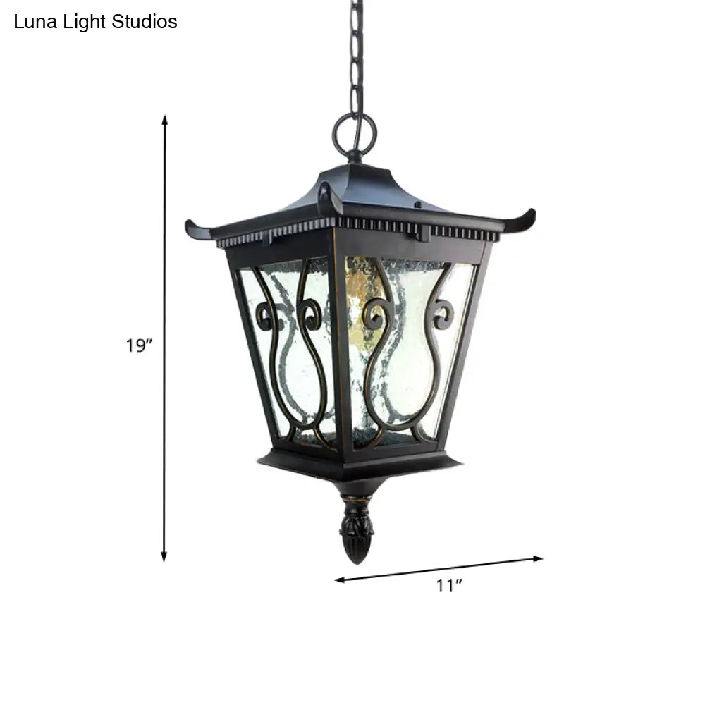 Rustic Black Glass Pendant Lamp - 1-Light Pavilion Ceiling Hanging Light For Outdoor Use