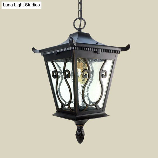 Rustic Black Glass Pendant Lamp - 1-Light Pavilion Ceiling Hanging Light For Outdoor Use