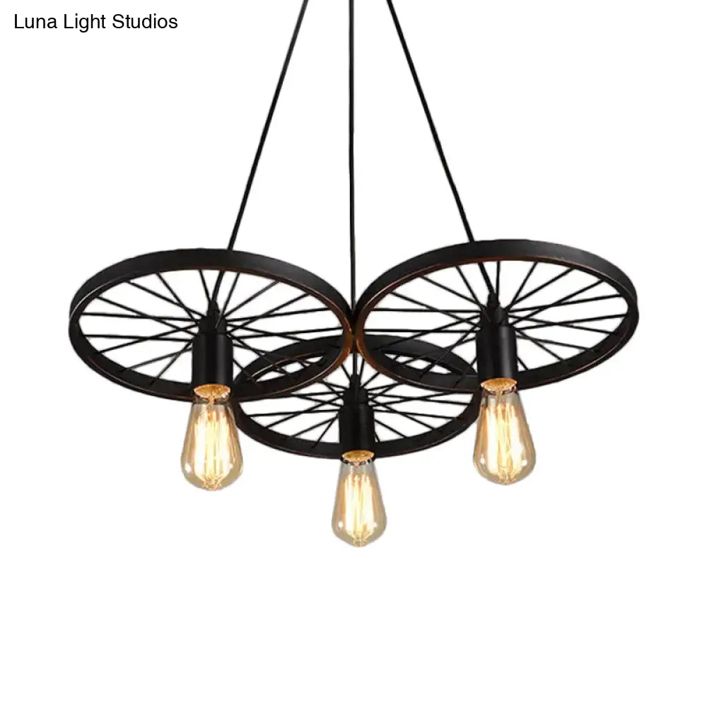 Rustic Iron Black Wheel Chandelier Ceiling Light - 3/6 Bulbs Living Room 3 /