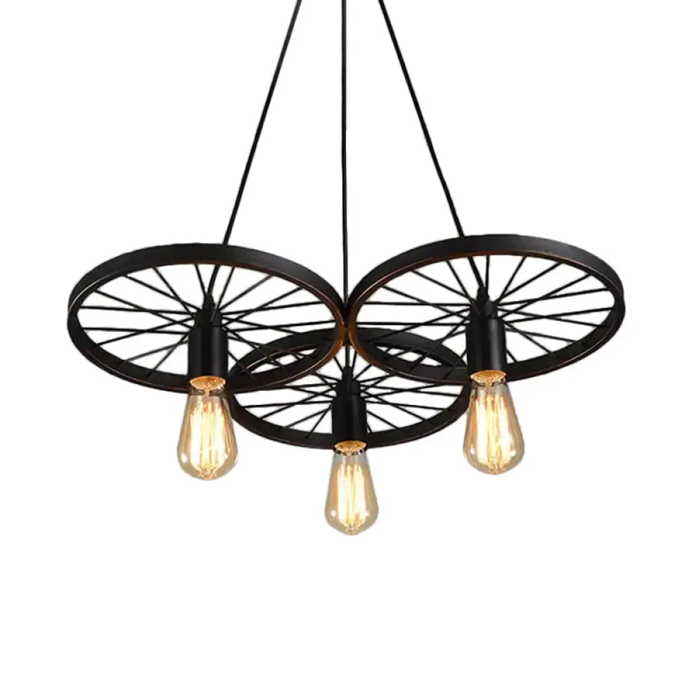 Rustic Black Iron Chandelier With 3/6 Bulbs For Living Room Ceiling Lighting 3 /