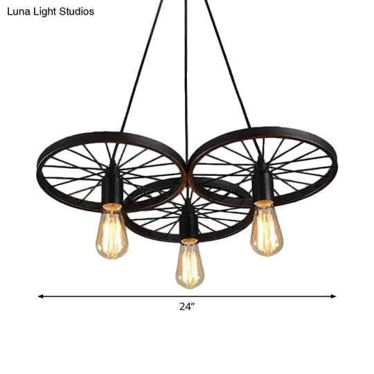 Rustic Black Iron Chandelier With 3/6 Bulbs For Living Room Ceiling Lighting