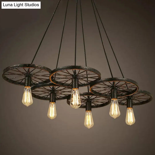 Rustic Black Iron Chandelier With 3/6 Bulbs For Living Room Ceiling Lighting
