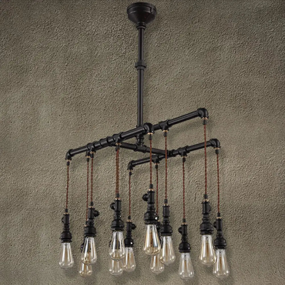 Rustic Black Iron Industrial Pipe Led Island Chandelier For Restaurants 12 / Pendant Lighting