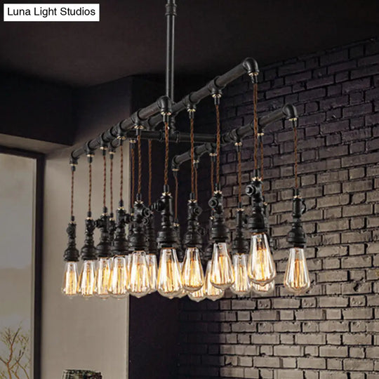 Rustic Black Iron Industrial Pipe Led Island Chandelier For Restaurants Pendant Lighting