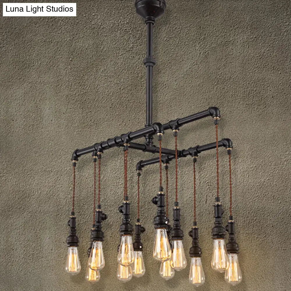 Rustic Black Iron Industrial Pipe Led Island Chandelier For Restaurants Pendant Lighting