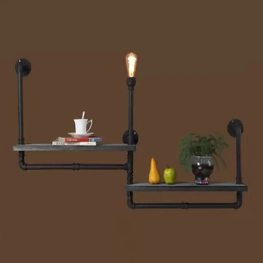 Rustic Black Iron Wall Mounted Pipe Shelf Light 1-Bulb Lighting For Dining Room