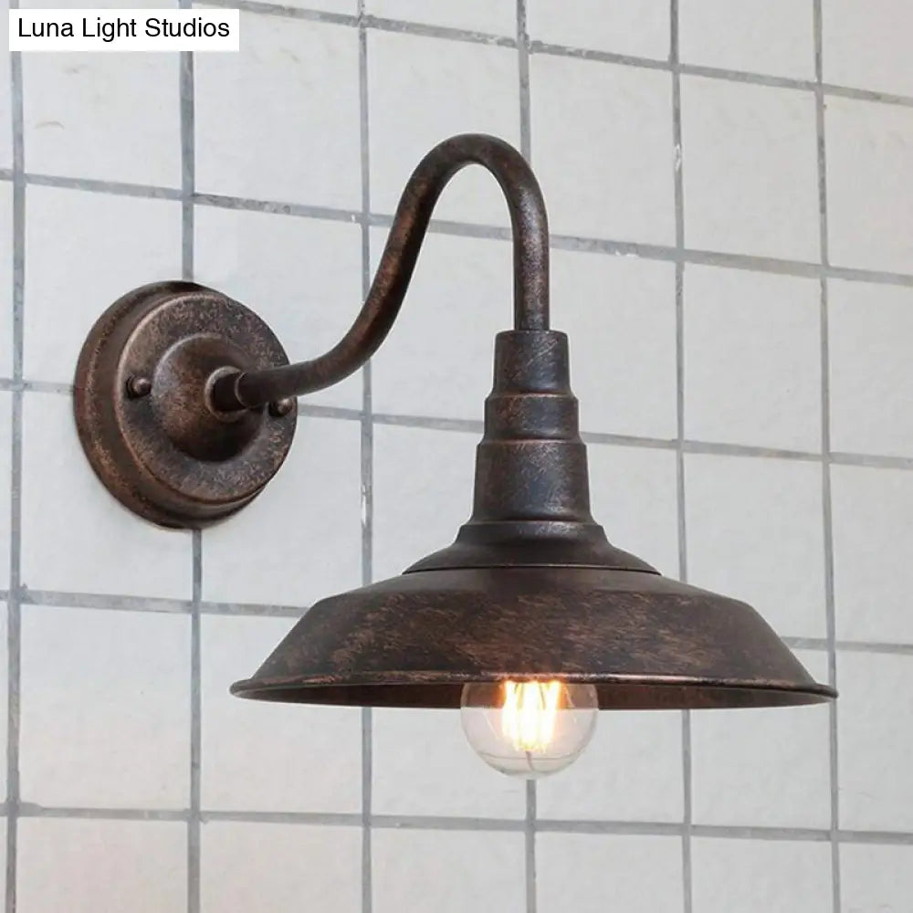 Rustic Black Iron Wall Sconce With Gooseneck Arm - Barn Bedside Light