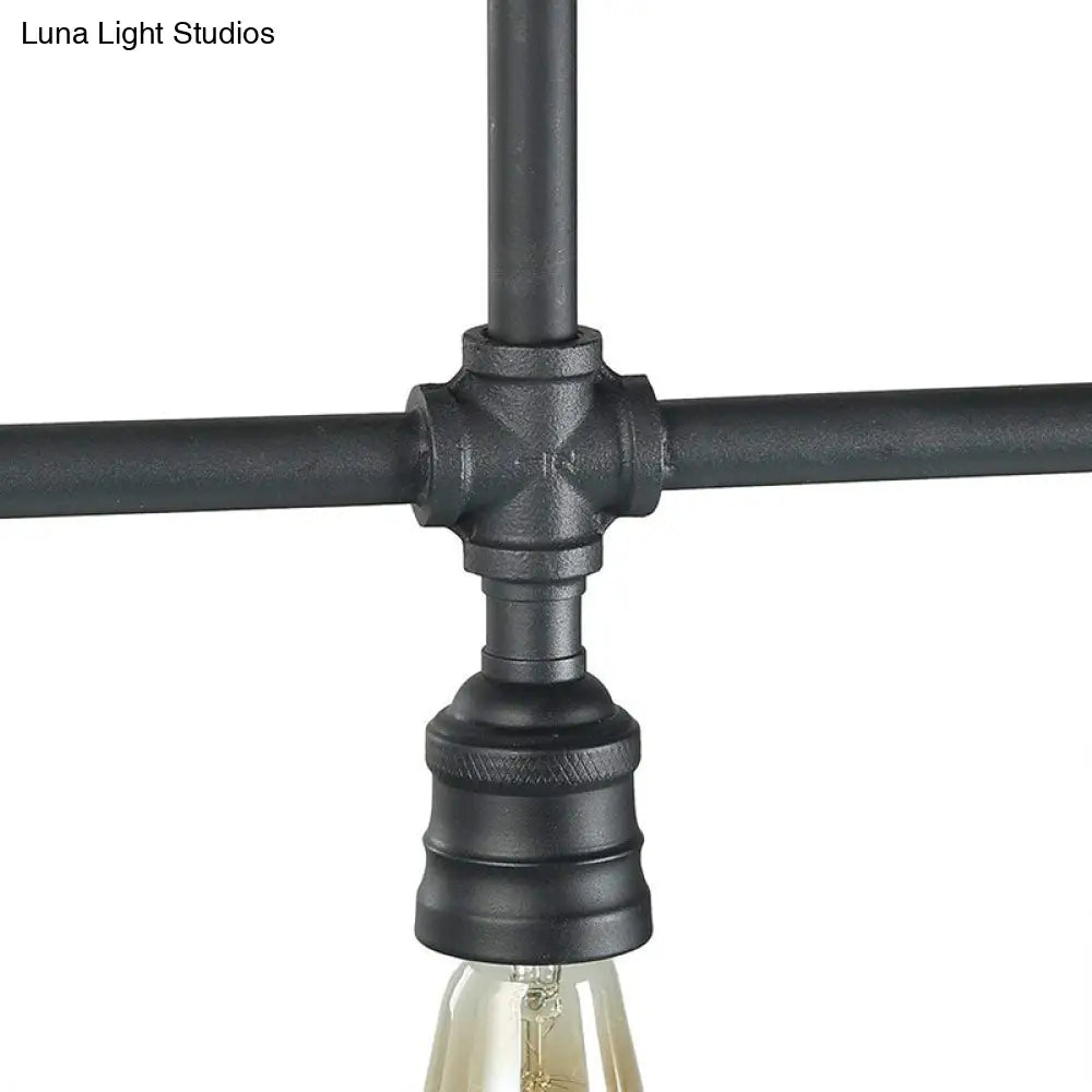 Rustic Black Island Lighting: 4-Head Metal Linear Piped Pendant For Living Room