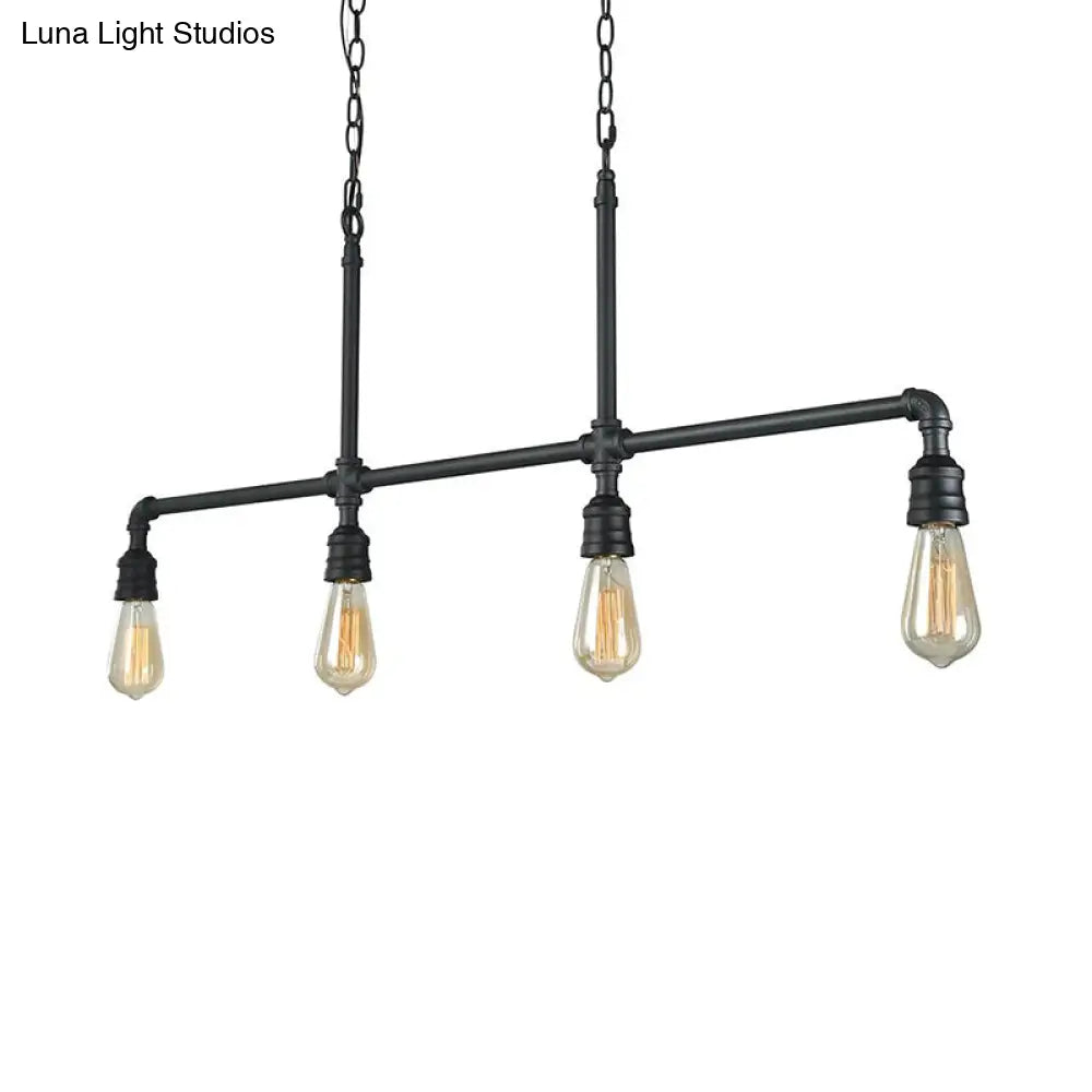 Rustic Black Island Lighting: 4-Head Metal Linear Piped Pendant For Living Room