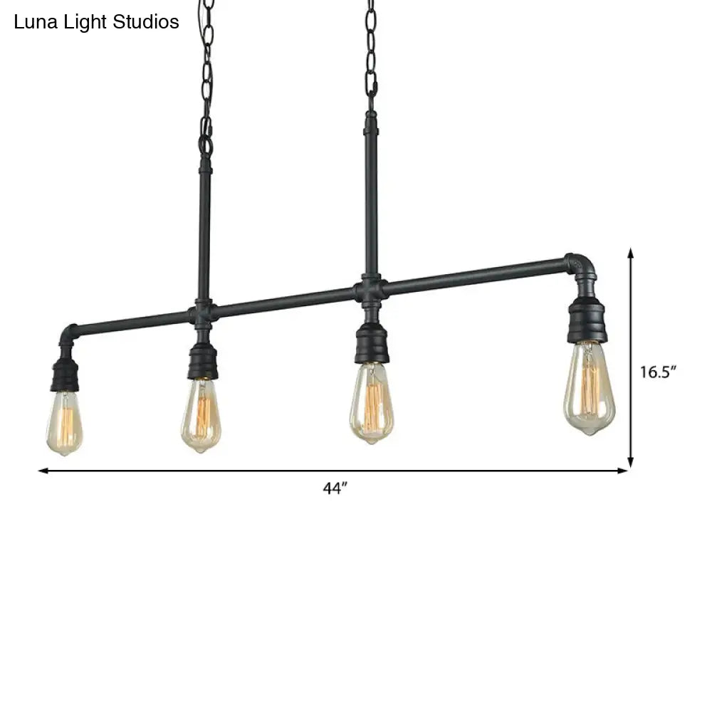 Rustic Black Island Lighting: 4-Head Metal Linear Piped Pendant For Living Room