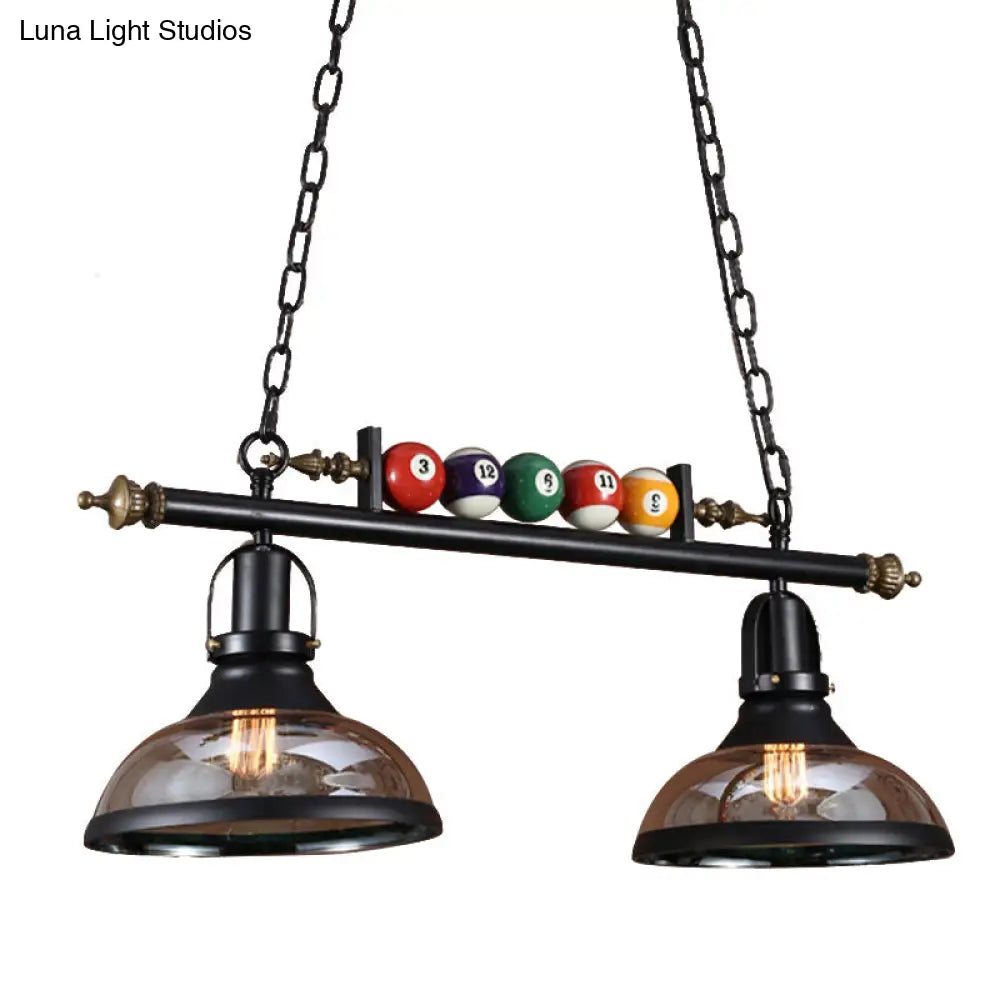 Rustic Black Island Pendant Light Kit: Clear Glass Dome 2/3-Light With Multi-Color Balls