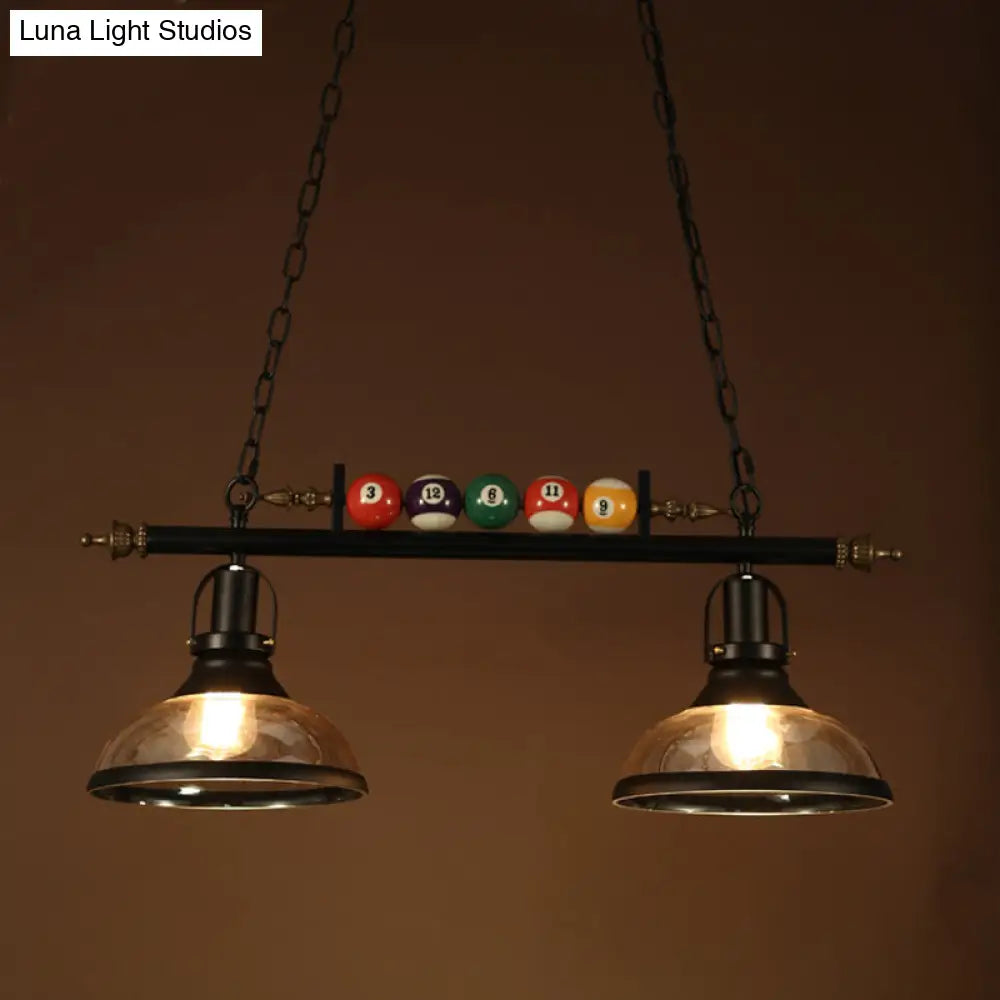 Rustic Black Island Pendant Light Kit: Clear Glass Dome 2/3-Light With Multi-Color Balls