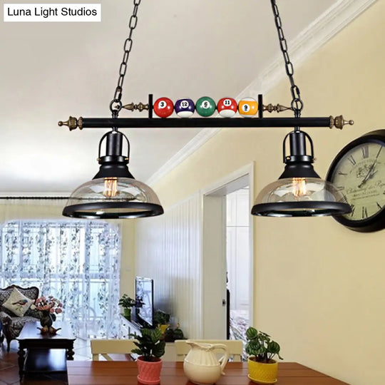 Rustic Black Island Pendant Light Kit: Clear Glass Dome 2/3-Light With Multi-Color Balls