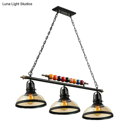 Rustic Black Island Pendant Light Kit: Clear Glass Dome 2/3-Light With Multi-Color Balls