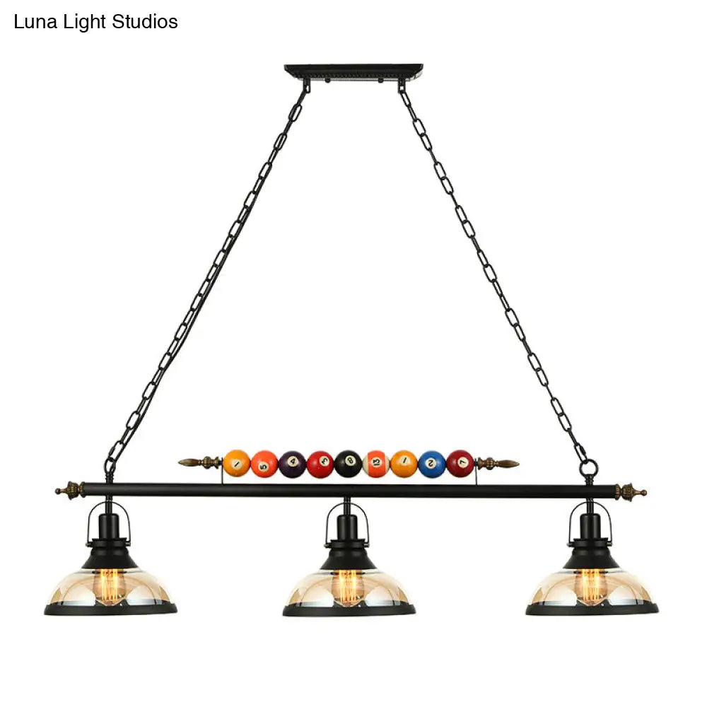 Rustic Black Island Pendant Light Kit: Clear Glass Dome 2/3-Light With Multi-Color Balls