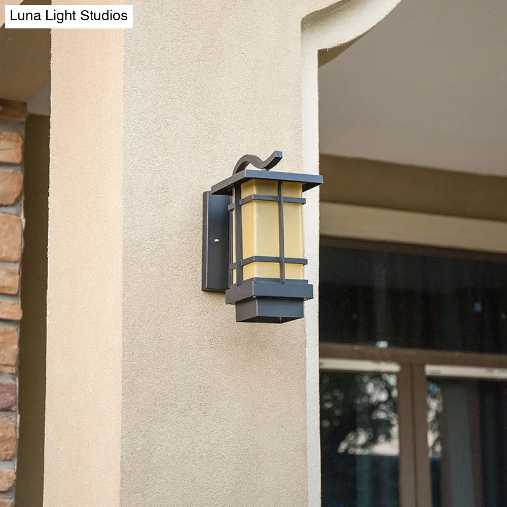 Rustic Black Led Outdoor Wall Light With Glass Rectangular Shade