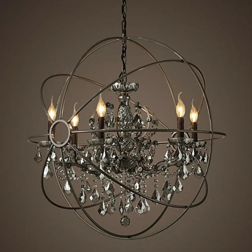 Rustic Black Metal Chandelier With Crystal Decorations - Elegant Hanging Light 6 /