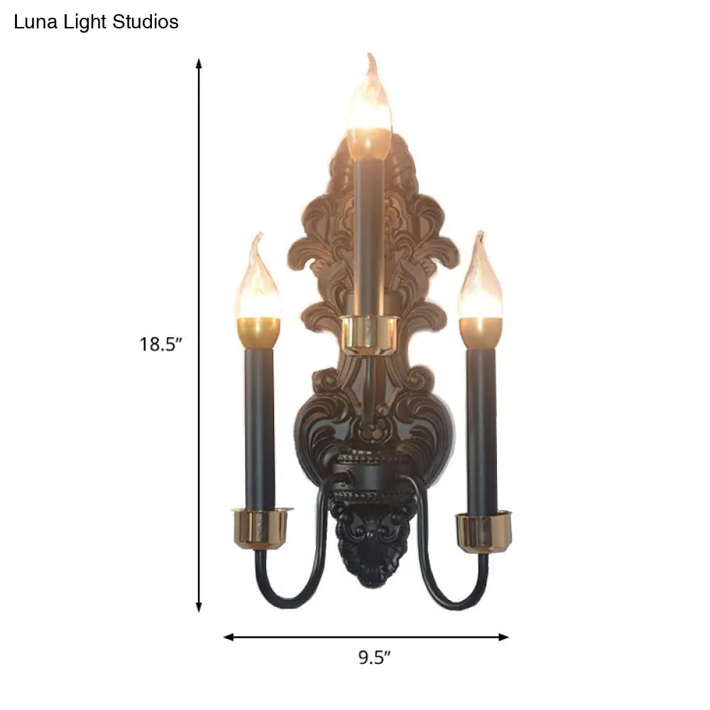 Rustic Black Metal Wall Sconce - 3 Bulb Candle Style Flush Mount Lighting For Living Room