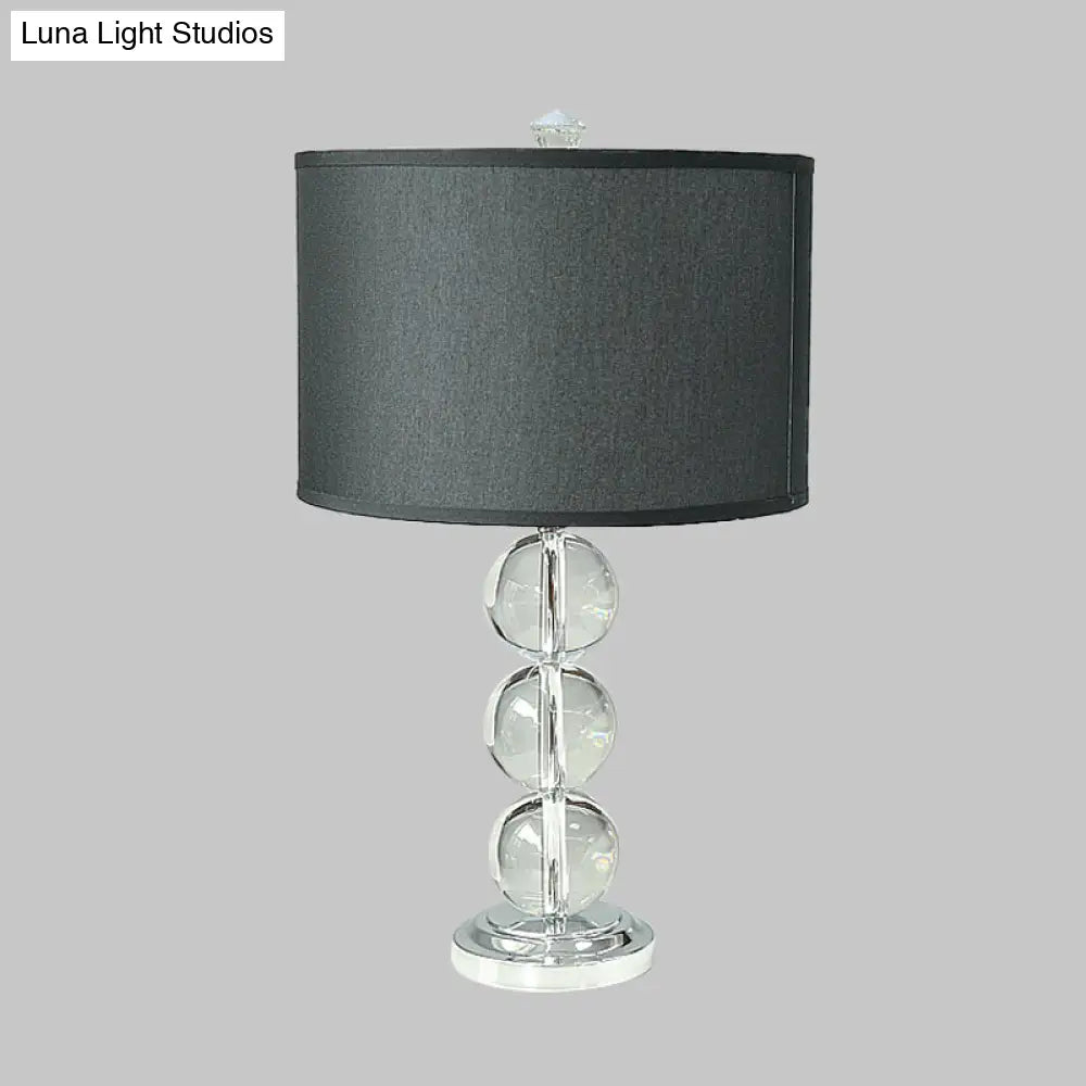 Rustic Black Nightstand Lamp With Fabric Drum Shade And Crystal Ball Deco