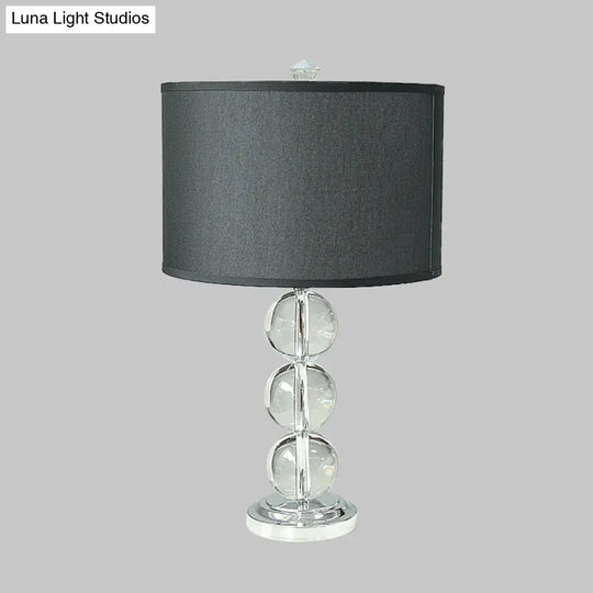 Rustic Black Nightstand Lamp With Fabric Drum Shade And Crystal Ball Deco