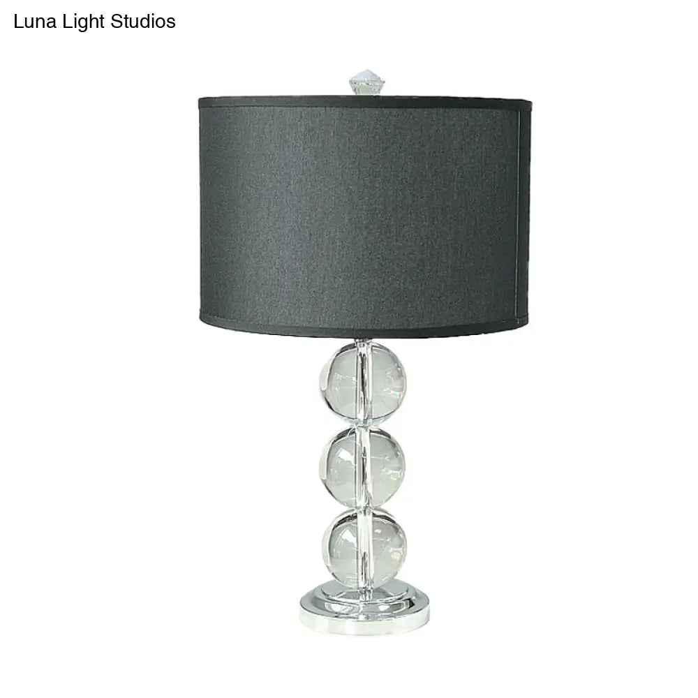 Rustic Black Nightstand Lamp With Fabric Drum Shade And Crystal Ball Deco