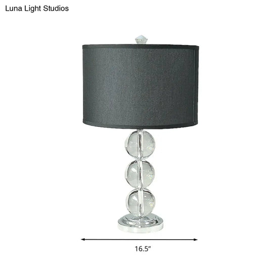 Rustic Black Nightstand Lamp With Fabric Drum Shade And Crystal Ball Deco