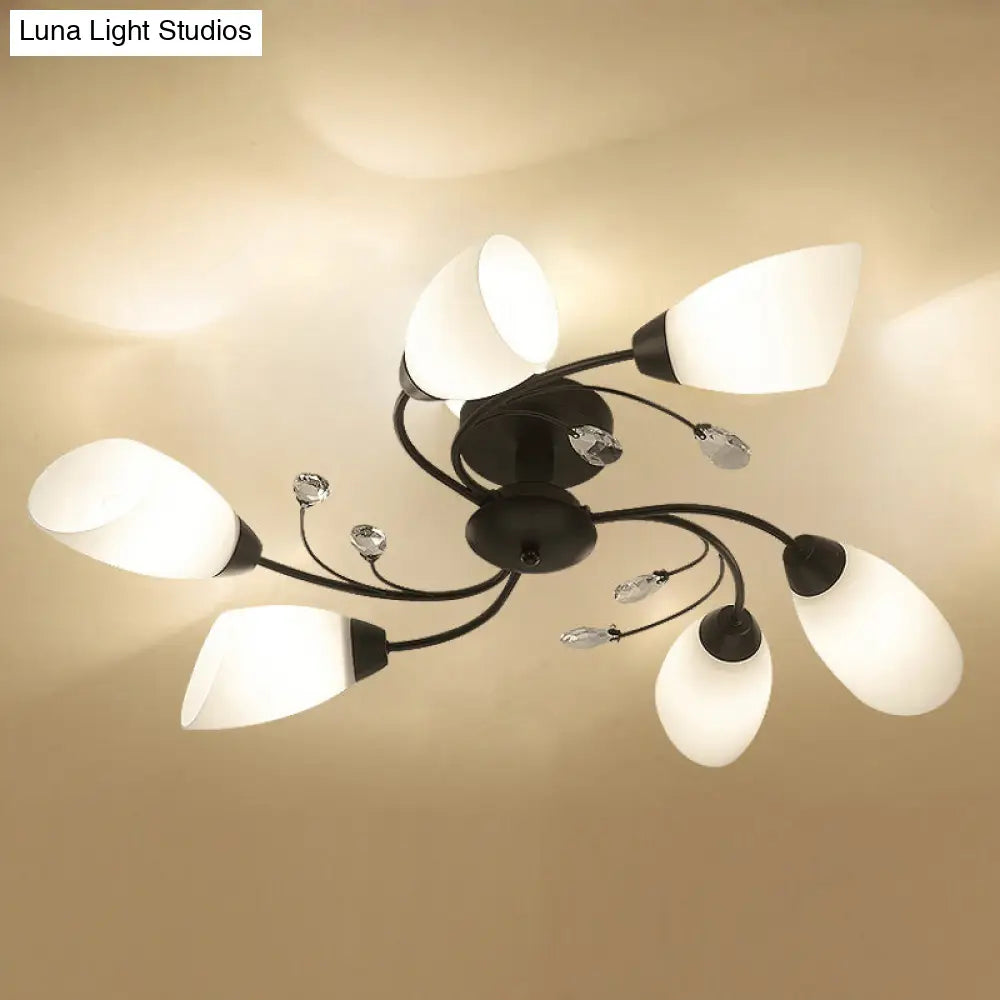 Rustic Black Opal Glass Semi Flush Ceiling Light With Floral Swirl Design - Ideal For Living Room 6