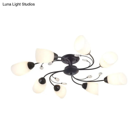 Rustic Black Opal Glass Semi Flush Ceiling Light Fixture With Floral Swirl Design - Ideal For