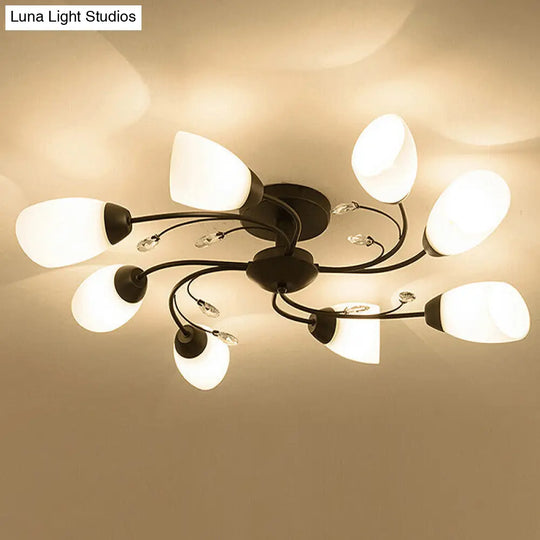 Rustic Black Opal Glass Semi Flush Ceiling Light With Floral Swirl Design - Ideal For Living Room 8