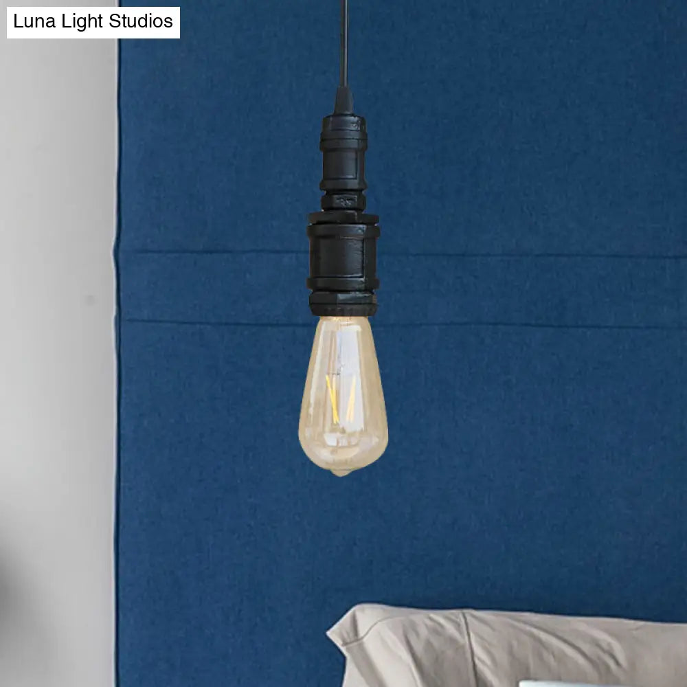 Rustic Style 1-Light Bare Bulb Hanging Light With Wrought Iron Ceiling Fixture - Ideal For Bathrooms