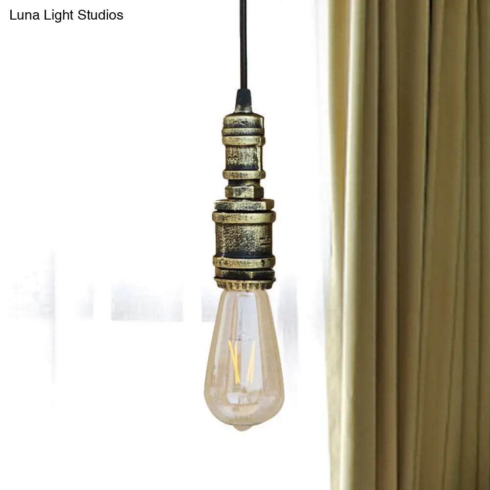 Rustic Style 1-Light Bare Bulb Hanging Light With Wrought Iron Ceiling Fixture - Ideal For Bathrooms