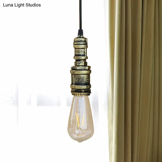 Rustic Style 1-Light Bare Bulb Hanging Light With Wrought Iron Ceiling Fixture - Ideal For Bathrooms