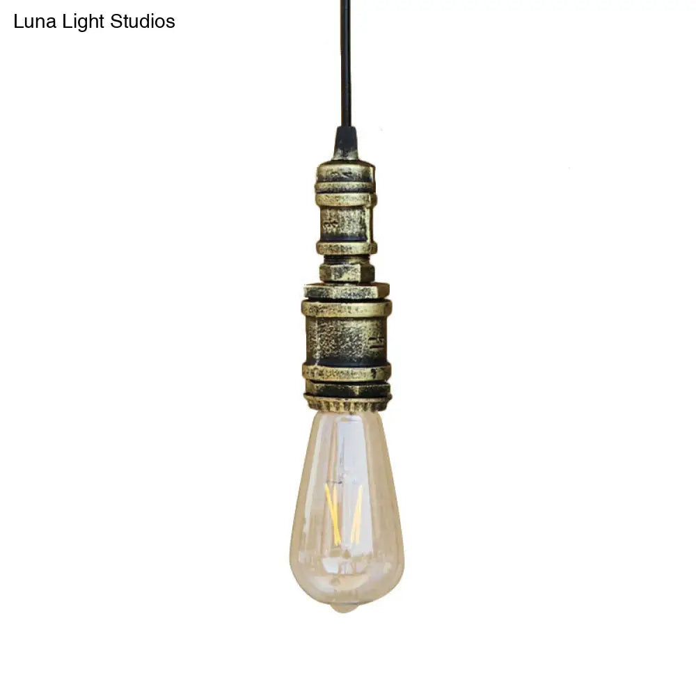 Rustic Style 1-Light Bare Bulb Hanging Light With Wrought Iron Ceiling Fixture - Ideal For Bathrooms