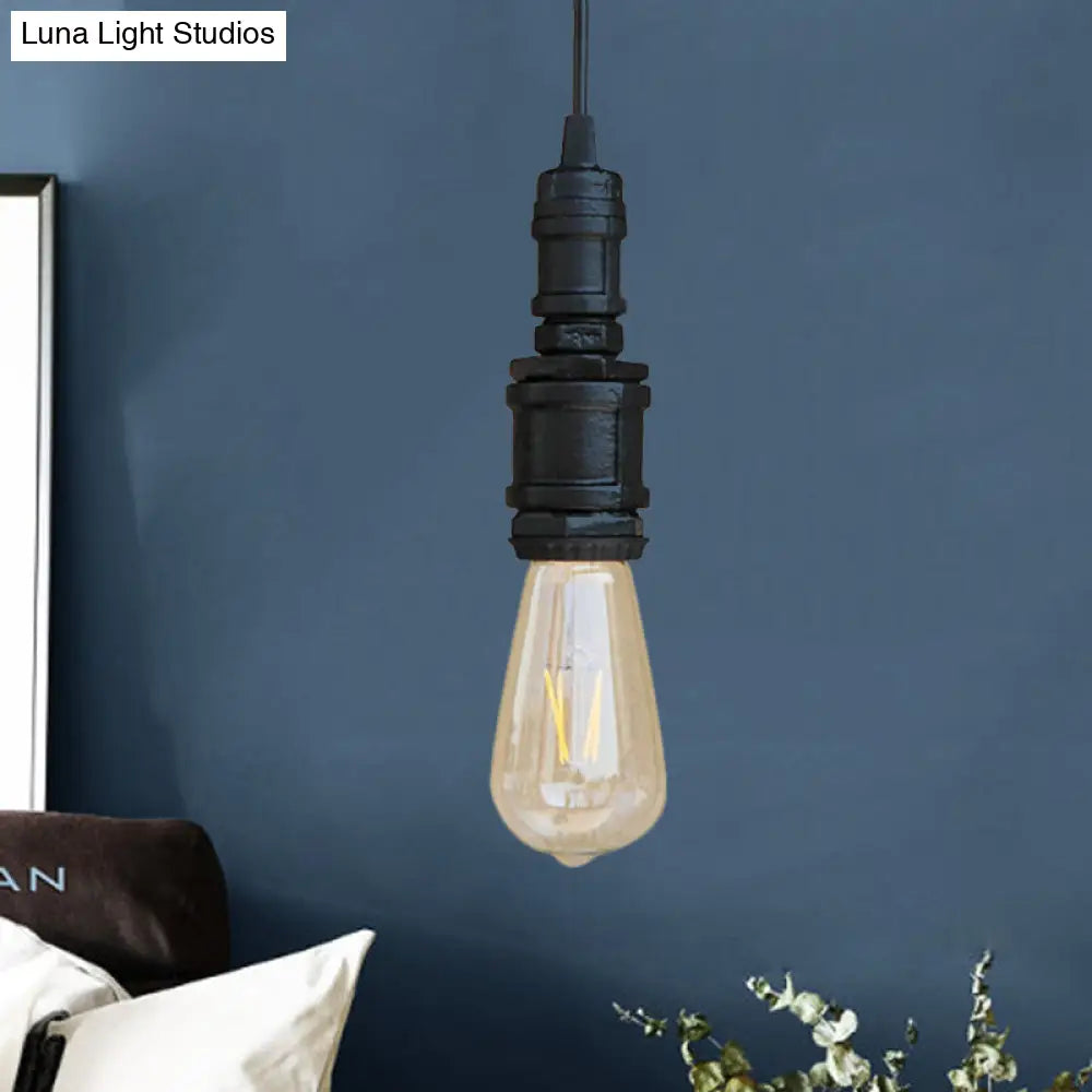 Rustic Style 1-Light Bare Bulb Hanging Light With Wrought Iron Ceiling Fixture - Ideal For Bathrooms