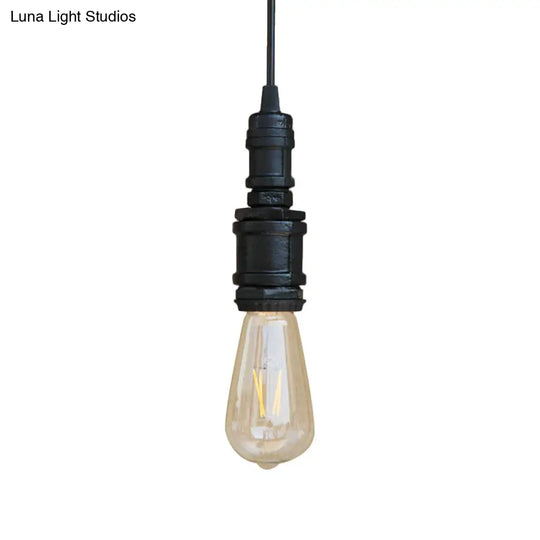 Rustic Style 1-Light Bare Bulb Hanging Light With Wrought Iron Ceiling Fixture - Ideal For Bathrooms