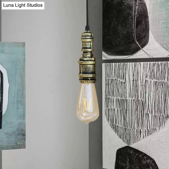 Rustic Style 1-Light Bare Bulb Hanging Light With Wrought Iron Ceiling Fixture - Ideal For Bathrooms