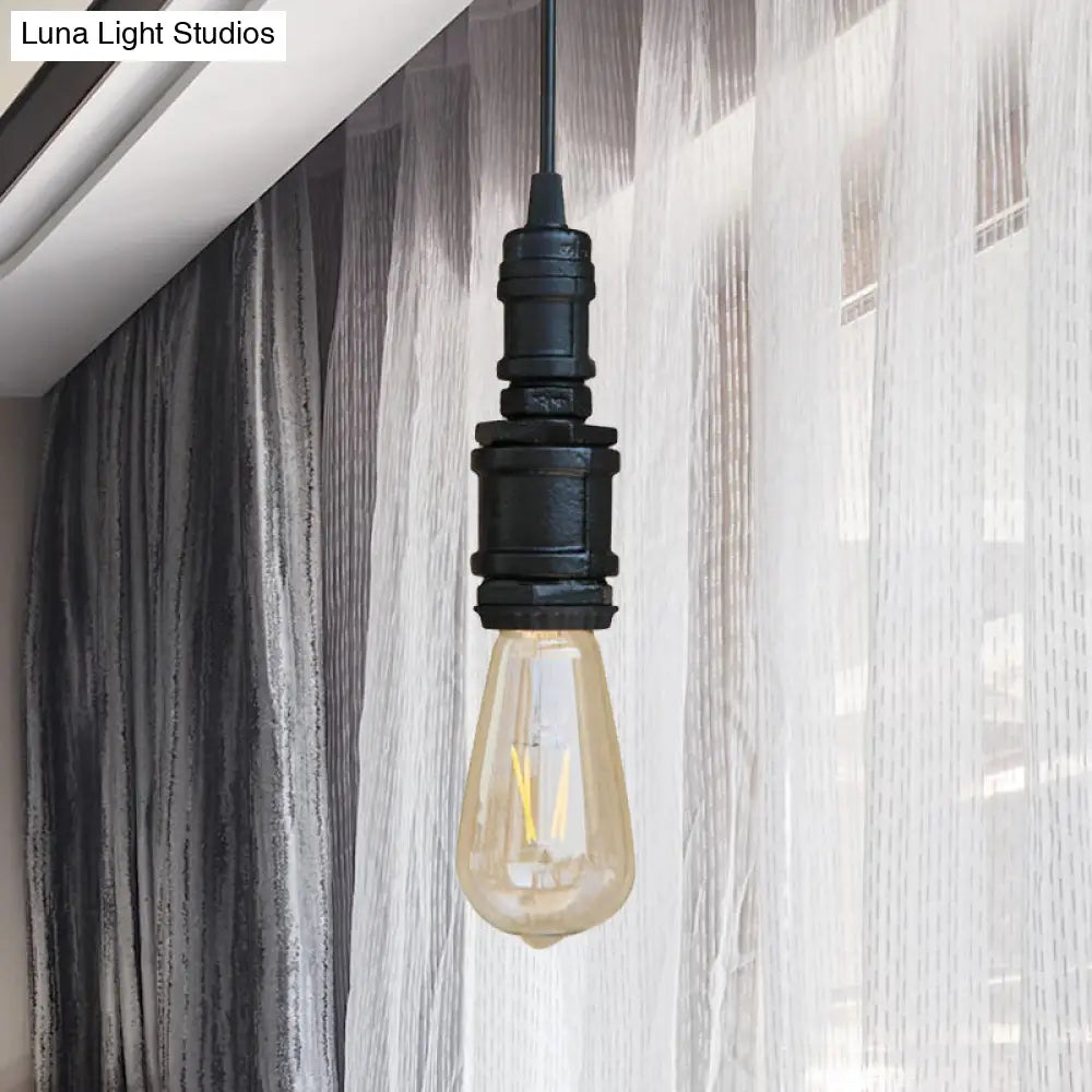 Rustic Style 1-Light Bare Bulb Hanging Light With Wrought Iron Ceiling Fixture - Ideal For Bathrooms