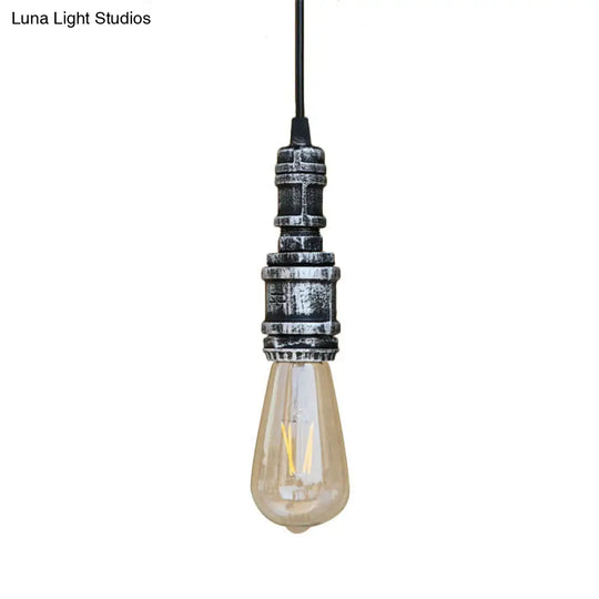 Rustic Style 1-Light Bare Bulb Hanging Light With Wrought Iron Ceiling Fixture - Ideal For Bathrooms