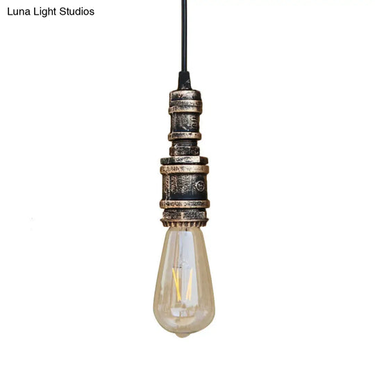 Rustic Style 1-Light Bare Bulb Hanging Light With Wrought Iron Ceiling Fixture - Ideal For Bathrooms