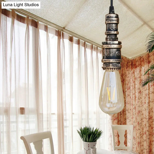 Rustic Style 1-Light Bare Bulb Hanging Light With Wrought Iron Ceiling Fixture - Ideal For Bathrooms