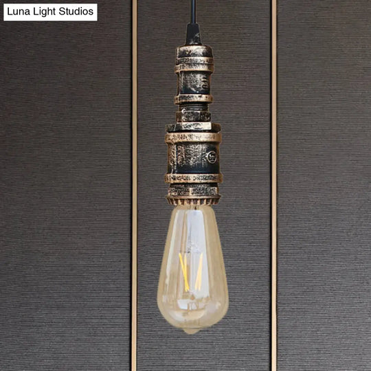 Rustic Style 1-Light Bare Bulb Hanging Light With Wrought Iron Ceiling Fixture - Ideal For Bathrooms