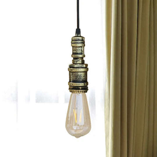 Rustic Black/Silver Wrought Iron Bare Bulb Hanging Light Fixture With Pipe - Bathroom Ceiling