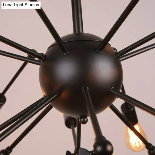 Rustic Black Spider Chandelier - 20 Lights Metallic Ceiling Suspension Lamp For Dining Room