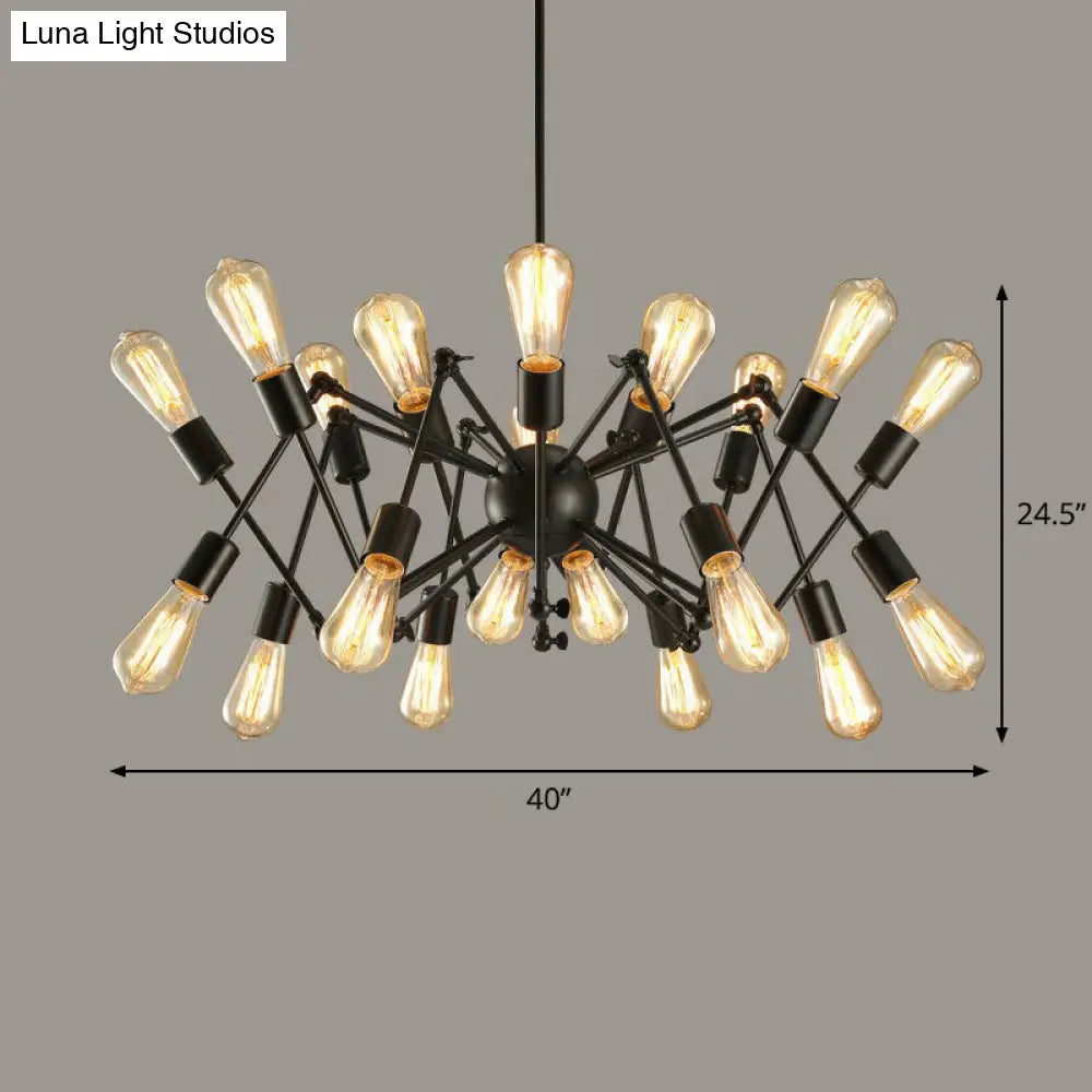 Rustic Black Spider Chandelier - 20 Lights Metallic Ceiling Suspension Lamp For Dining Room